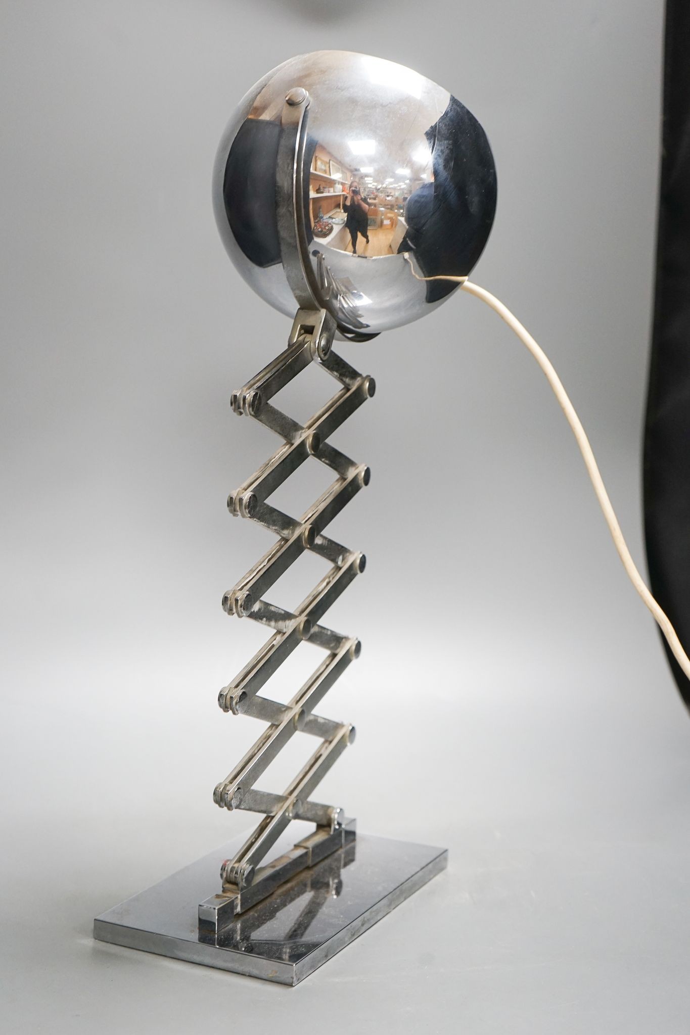 An Ingo Mauser chromed concertina desk lamp
